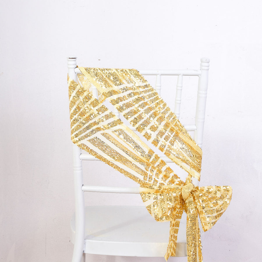 5 Pack Gold Geometric Diamond Glitz Sequin Chair Sashes