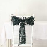 5 Pack Hunter Emerald Green Tulle Wedding Chair Sashes with Leaf Vine Embroidered Sequins