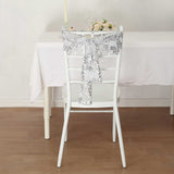 5 Pack Silver Tulle Wedding Chair Sashes with Leaf Vine Embroidered Sequins
