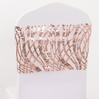 Add a Touch of Glamour with Rose Gold Wave Chair Sash Bands