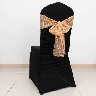 Elegant Rose Gold Mesh Chair Sashes for Stunning Event Decor Elegant Rose Gold Mesh Chair Sashes for Stunning Event Decor