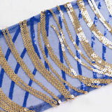 6inch x 88inch Royal Blue Gold Wave Embroidered Sequin Mesh Chair Sashes#whtbkgd