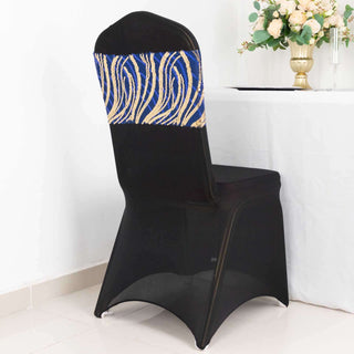 Add a Touch of Luxury with Royal Blue Gold Wave Chair Sash Add a Touch of Luxury with Royal Blue Gold Wave Chair Sash