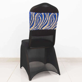 Elevate Your Event with Royal Blue Gold Wave Chair Sash Elevate Your Event with Royal Blue Gold Wave Chair Sash
