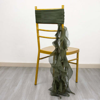 Create a Stunning Ambiance with Olive Green Chiffon Curly Chair Sash Create a Stunning Ambiance with Olive Green Chiffon Curly Chair Sash