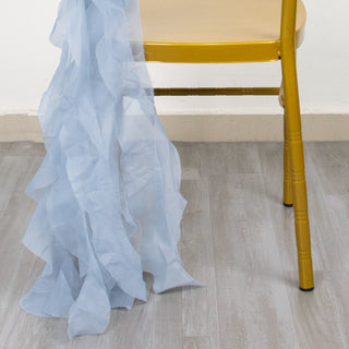 Dusty Blue Chiffon Curly Chair Sash