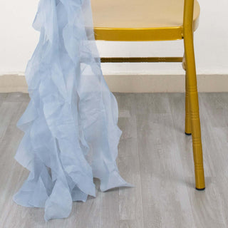 Dusty Blue Chiffon Curly Chair Sash Dusty Blue Chiffon Curly Chair Sash
