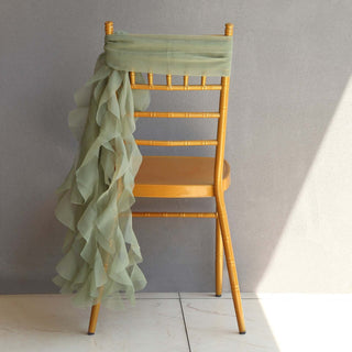 Dusty Sage Green Chiffon Curly Chair Sash Dusty Sage Green Chiffon Curly Chair Sash