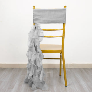 Elevate Your Event Decor with Silver Chiffon Curly Chair Sashes