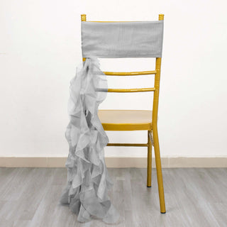 Elevate Your Event Decor with Silver Chiffon Curly Chair Sashes Elevate Your Event Decor with Silver Chiffon Curly Chair Sashes
