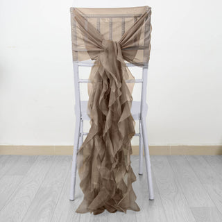 Elevate Your Event with Taupe Chiffon Curly Chair Sashes