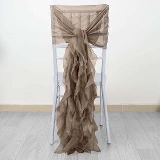 Elevate Your Event with Taupe Chiffon Curly Chair Sashes Elevate Your Event with Taupe Chiffon Curly Chair Sashes