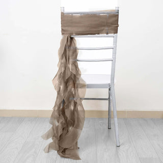 Create a Timeless Look with Taupe Chiffon Curly Chair Sashes Create a Timeless Look with Taupe Chiffon Curly Chair Sashes