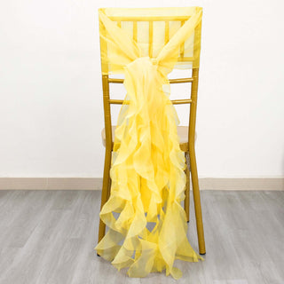 Add Elegance with the Yellow Chiffon Curly Chair Sash Add Elegance with the Yellow Chiffon Curly Chair Sash