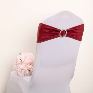 Add Elegance to Your Event with Metallic Burgundy Spandex Chair Sashes