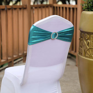Elevate Your Event Decor with Metallic Peacock Teal Spandex Chair Sashes