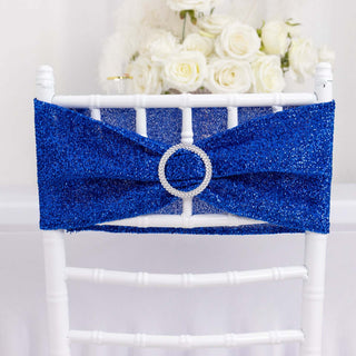 Elegant Royal Blue Shimmer Tinsel Spandex Chair Sashes Elegant Royal Blue Shimmer Tinsel Spandex Chair Sashes