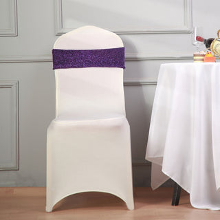 Create a Stunning Ambiance with Purple Metallic Shimmer Tinsel Spandex Chair Sashes Create a Stunning Ambiance with Purple Metallic Shimmer Tinsel Spandex Chair Sashes