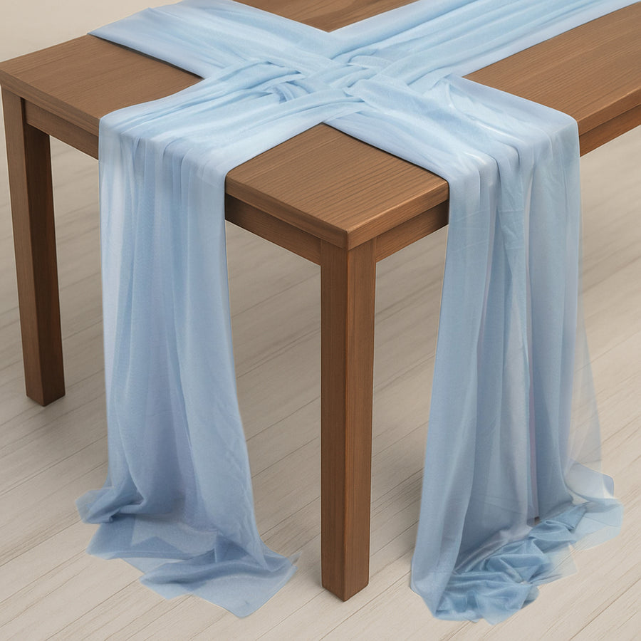 20-Pack 9ft Sheer Table Runners – Dusty Blue Shimmer Sheer Drapes, Wrinkle-Free