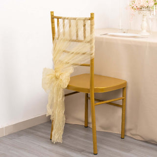 Elegant Champagne Sheer Crinkled Organza Chair Sashes Elegant Champagne Sheer Crinkled Organza Chair Sashes