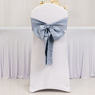 <span>Luxurious Dusty Blue Lamour Satin Chair Sashes</span> <span>Luxurious Dusty Blue Lamour Satin Chair Sashes</span>