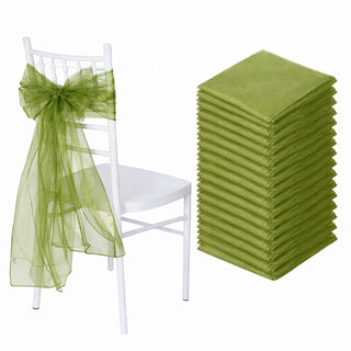 Green chair sashes and napkins stacked, perfect for event decor.
