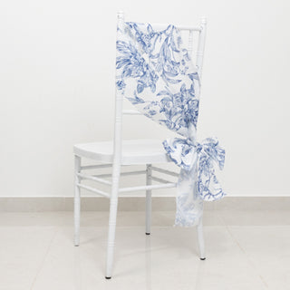 Durable White/Blue French Toile Polyester Chair Sashes Durable White/Blue French Toile Polyester Chair Sashes