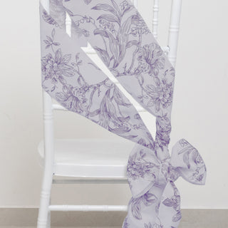 White/Lavender Lilac French Toile Floral Polyester Chair Sashes White/Lavender Lilac French Toile Floral Polyester Chair Sashes