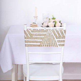 Elevate Your Event with White Gold Geometric Diamond Pattern Chair Bows Elevate Your Event with White Gold Geometric Diamond Pattern Chair Bows