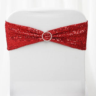Create a Memorable Event with Red Sequin Spandex Chair Sashes Create a Memorable Event with Red Sequin Spandex Chair Sashes