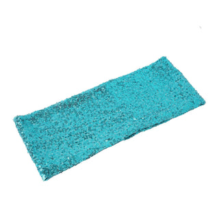 Enhance Your Event Decor with Turquoise Sequin Spandex Chair Sashes