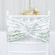 5 Pack Wide Spandex Chair Sashes in White Dusty Sage Green French Toile – Stylish Ruffled Chair Band