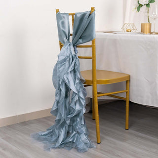 Dusty Blue Curly Willow Chiffon Satin Chair Sashes for Unforgettable Events Dusty Blue Curly Willow Chiffon Satin Chair Sashes for Unforgettable Events