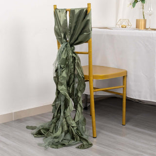 Dusty Sage Green Curly Willow Chiffon Satin Chair Sashes - Perfect for Bulk Orders Dusty Sage Green Curly Willow Chiffon Satin Chair Sashes - Perfect for Bulk Orders