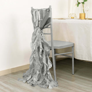 Create Unforgettable Moments with Silver Curly Willow Chiffon Satin Chair Sashes Create Unforgettable Moments with Silver Curly Willow Chiffon Satin Chair Sashes