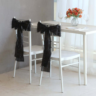 Versatile and Stylish Black Metallic Fringe Shag Tinsel Chair Sashes Versatile and Stylish Black Metallic Fringe Shag Tinsel Chair Sashes