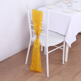Add a Touch of Opulence with Gold Metallic Fringe Shag Tinsel Chair Sashes
