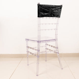 <strong>Ruffled Black Velvet Chair Sashes for a Dramatic Effect</strong> <strong>Ruffled Black Velvet Chair Sashes for a Dramatic Effect</strong>