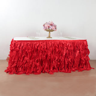 Create Unforgettable Memories with Red Curly Willow Taffeta Table Skirt Create Unforgettable Memories with Red Curly Willow Taffeta Table Skirt