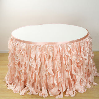 Elegant Blush Curly Willow Taffeta Table Skirt Elegant Blush Curly Willow Taffeta Table Skirt