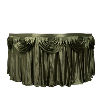 14ft Dusty Sage Green Pleated Satin Double Drape Table Skirt