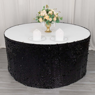 Add a Touch of Elegance with the Black Premium Big Payette Sequin Table Skirt Add a Touch of Elegance with the Black Premium Big Payette Sequin Table Skirt