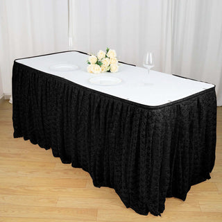 Enhance Any Occasion with the 14ft Black Premium Pleated Lace Table Skirt Enhance Any Occasion with the 14ft Black Premium Pleated Lace Table Skirt