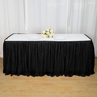 Elegant and Luxurious 21ft Black Premium Pleated Lace Table Skirt