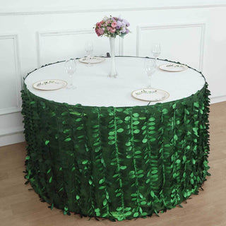 Green 3D Leaf Petal Taffeta Fabric Table Skirt - Add Elegance to Your Event Green 3D Leaf Petal Taffeta Fabric Table Skirt - Add Elegance to Your Event