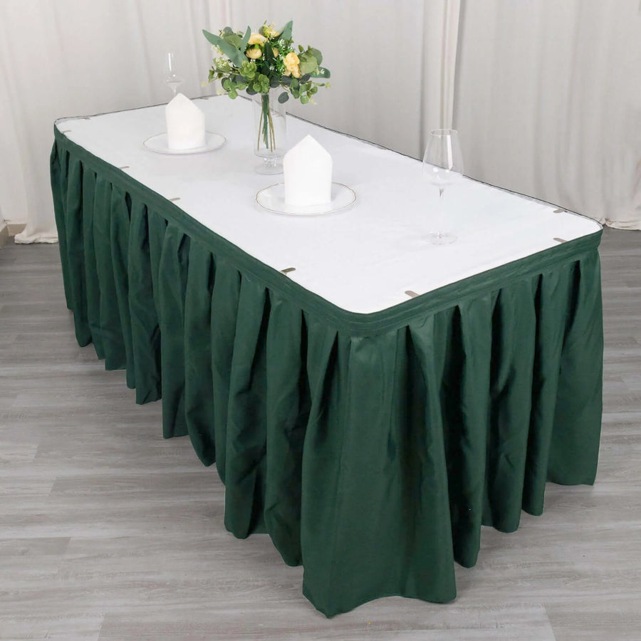 21ft Hunter Emerald Green Pleated Polyester Table Skirt, Banquet Folding Table Skirt