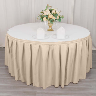 The Perfect Nude Pleated Polyester Table Skirt for Any Event The Perfect Nude Pleated Polyester Table Skirt for Any Event