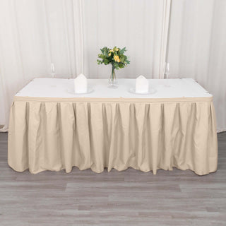 Elegant and Versatile 21ft Nude Pleated Polyester Table Skirt Elegant and Versatile 21ft Nude Pleated Polyester Table Skirt