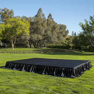 Transform Any Stage with Elegant Black Polyester Shirred Skirting Transform Any Stage with Elegant Black Polyester Shirred Skirting