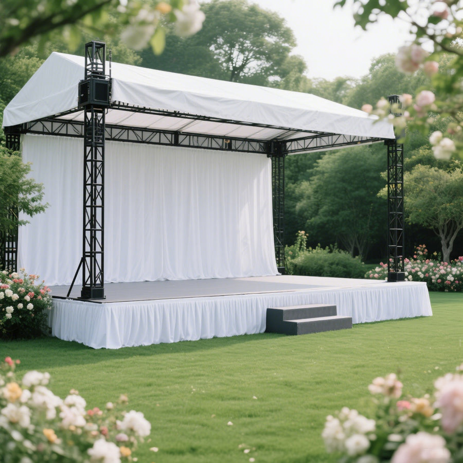 Portable Stage Skirt White Polyester Platform Skirting Cloth for Events, Performances Wedding Stage
